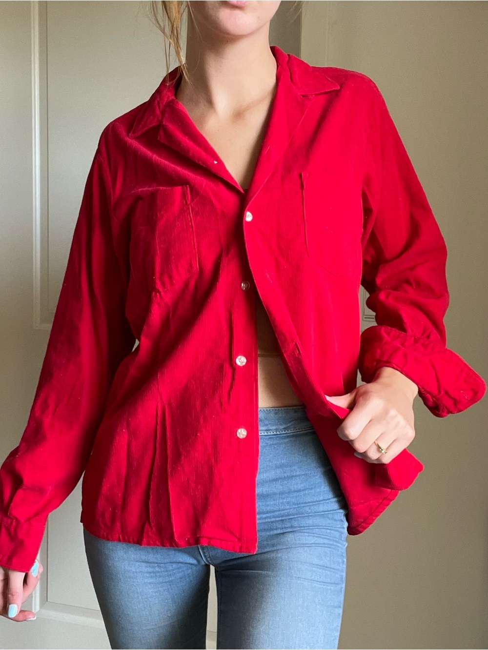 Marlboro Vibrant Red Women's Button-Down Shirt corduroy 100% cotton